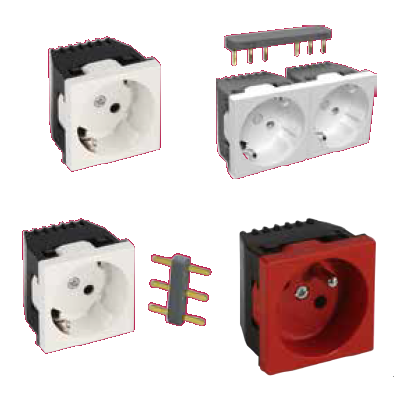 Контакт заема 2 модула 45х45мм 2P+E 16А 250V бял