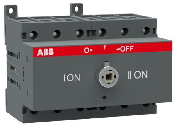 Трипозиционен разединител I-O-II комплект с клемна капачка 3P, 63 / 45A, 400V, IP20 на производител ABB.