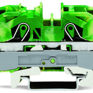 Пружинна редова клема TOPJOBS® 1 вход/1 изход, 16мм², жълто зелена, монтаж на DIN шина 35×15 и 35×7.5 Wago.