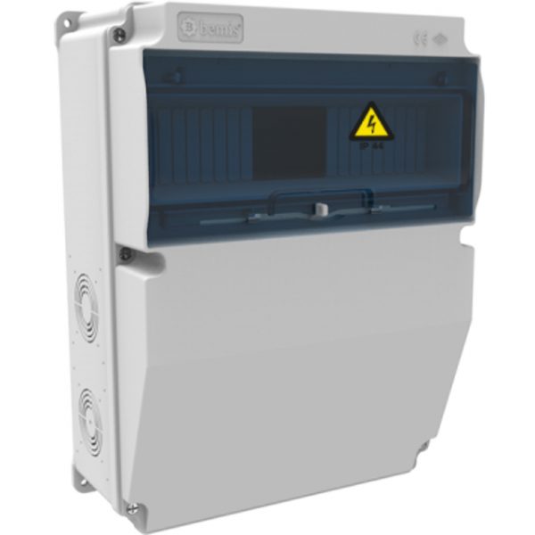 Комбинационна кутия с табло за прекъсвачи с възможност за вграждане на контакти и 1 ред DIN шина за автоматични прекъсвачи 12 модула на производител Bemis.