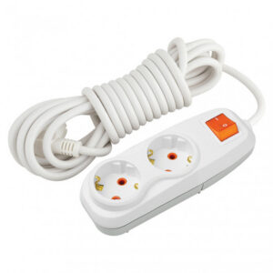 Разклонител с ключ 2 гнезда бял Nilson с 5 метра кабел