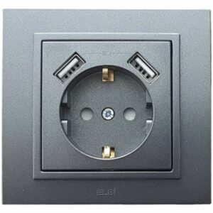 Контакт шуко с детска защита и 2 броя USB зарядни 5V 2.1A Zena черен металик на производител EL-BI Electric.