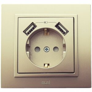 Контакт шуко с детска защита и 2 броя USB зарядни 5V 2.1A Zena титан металик на производител EL-BI Electric.