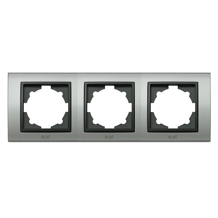 Тройна хоризонтална рамка ELBI Zena Platin инокс черно за 3 модула. Стилен дизайн и лесен монтаж, съвместима с всички механизми от серията.
