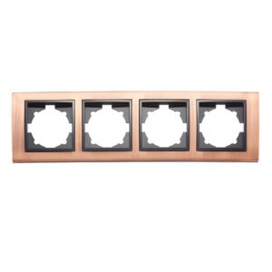 Четворна хоризонтална рамка за модули на контакти, ключове, розетки и бутони ELBI Zena Platin мед с черна лента