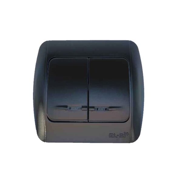 Двоен ключ с лед индикация 10A 250V IP20 ELBI Zirve Fix черен