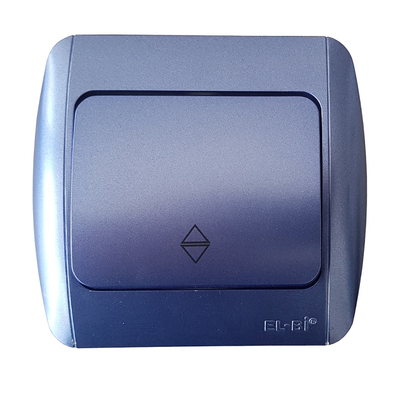 Девиаторен ключ ELBI Zirve син, 10A, 220V, IP20. Подходящ за управление на осветление от две места. Здрав пластмасов корпус и лесен монтаж.