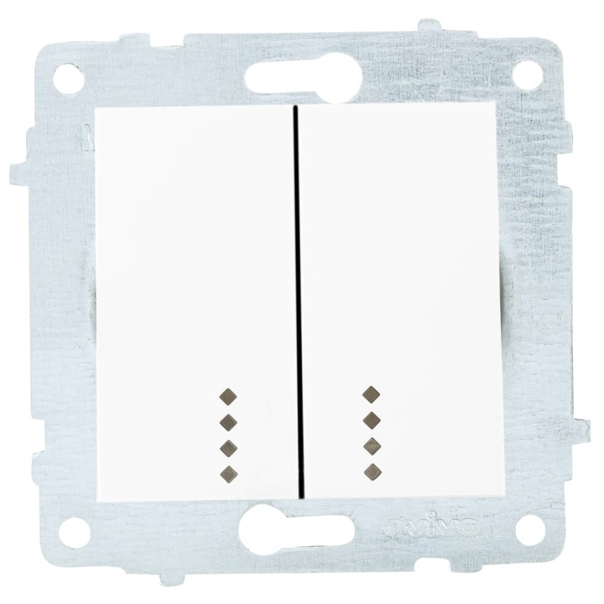 Двоен ключ с лед индикация модул механизъм и капак без рамка бял на Ovivo за серии Grano, Mina, Loft.