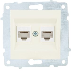 Двойна компютърна розетка 2xRJ45 CAT6 модул механизъм и капак без рамка крем на Ovivo за серии Grano, Mina, Loft.