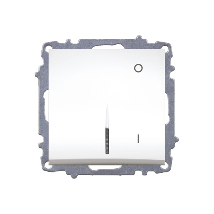 Двуполюсен ключ без рамка ELBI бял с LED индикация, 16A 250V, за скрит монтаж. Съвместим с рамки Zena или Vega – надеждно и безопасно решение.