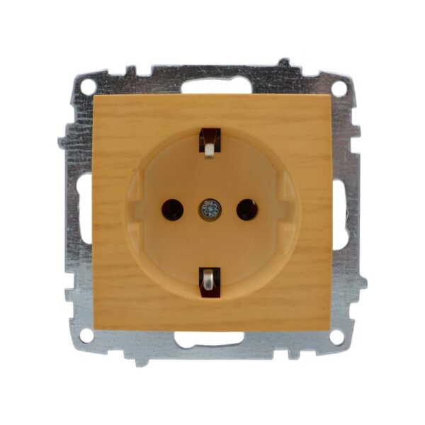 Контакт 2P+E, 16А, 250V, модул механизъм и капак, без рамка светло дърво на производител EL-BI Electric.