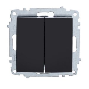 Двоен ключ без рамка ELBI Zena Platin черен, 10A 250V, за скрит монтаж. Съвместим с всички рамки от серията за модерен и стилен завършек.