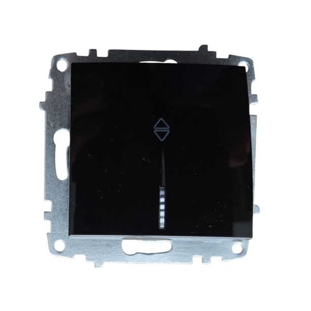 Девиаторен ключ ELBI Zena Platin с LED подсветка, черен, без рамка. Подходящ за управление на осветление от две места. Съвместим с всички рамки от серията.