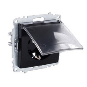 Единичен контакт с капак ELBI Zena Platin 2P+E 16A 250V в черен цвят