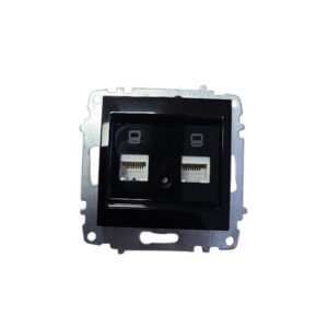 Двойна компютърна розетка 2xRJ45 Cat.6 UTP ELBI Zena Platin, черна, за скрит монтаж. Осигурява надеждна мрежова свързаност и модулна съвместимост.