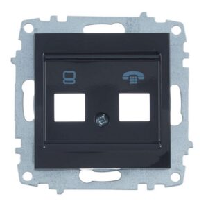 Комбинирана телефонна и компютърна розетка RJ11 cat3 и RJ45 cat6 модул механизъм и капак без рамка ELBI Zena Platin черна