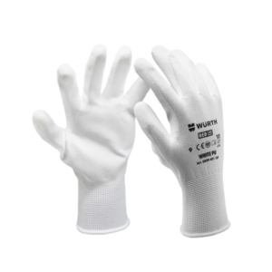 Тънки безшевни полиестерни ръкавици с полиуретаново покритие, размер 7, цвят бял, производител Wurth. Инструменти, Ръкавици