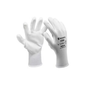 Тънки безшевни полиестерни ръкавици с полиуретаново покритие, размер 9, цвят бял, производител Wurth.
