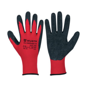 Меки и еластични ръкавици за механици с покритие от естествен латекс, размер 9, цвят червено и черно, производител Wurth.
