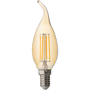 Лед димираща крушка свещ filament 4W, E14, 2500K топла светлина, 350lm, 220V, амбър (кехлибарен дифузер)