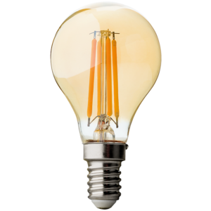 Лед димираща крушка топка filament 4W, E14, 2500K, 350lm, 220V, амбър (кехлибарен дифузер)
