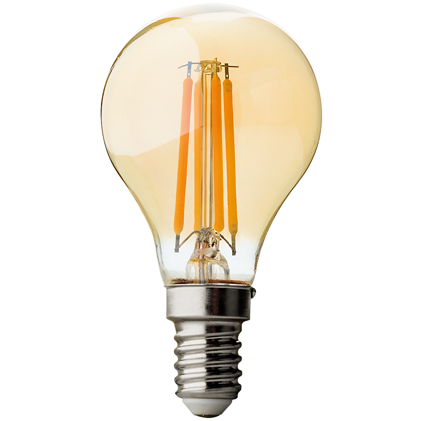 Лед димираща крушка топка filament 4W, E14, 2500K, 350lm, 220V, амбър (кехлибарен дифузер)