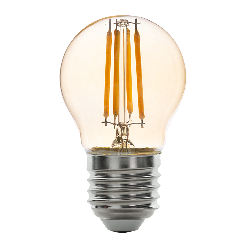 Лед димираща крушка топка filament 4W, E27, 1800K, 350lm, 220V, амбър (кехлибарен дифузер)