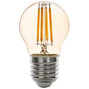 Лед димираща крушка топка filament 4W, E27, 2500K, 350lm, 220V, амбър (кехлибарен дифузер)