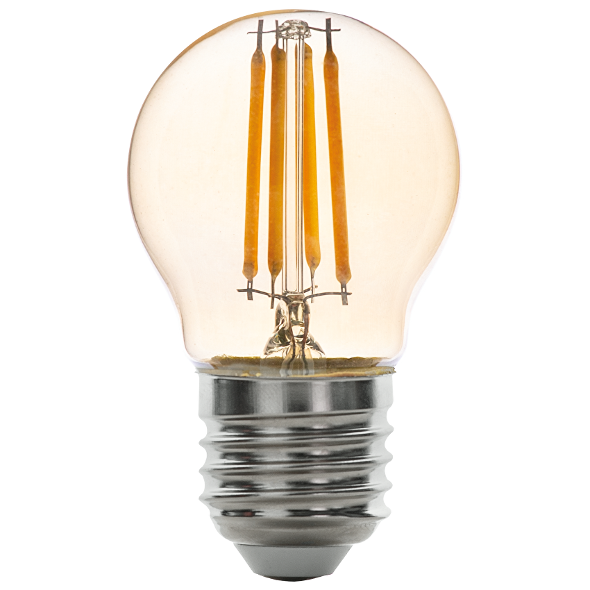Лед димираща крушка топка filament 4W, E27, 2500K, 350lm, 220V, амбър (кехлибарен дифузер)