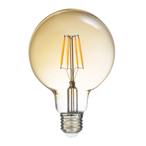 Лед крушка filament 5W, E27, с форма на топка G95, 1800K, 450lm, 220V, амбър (кехлибарен дифузер)