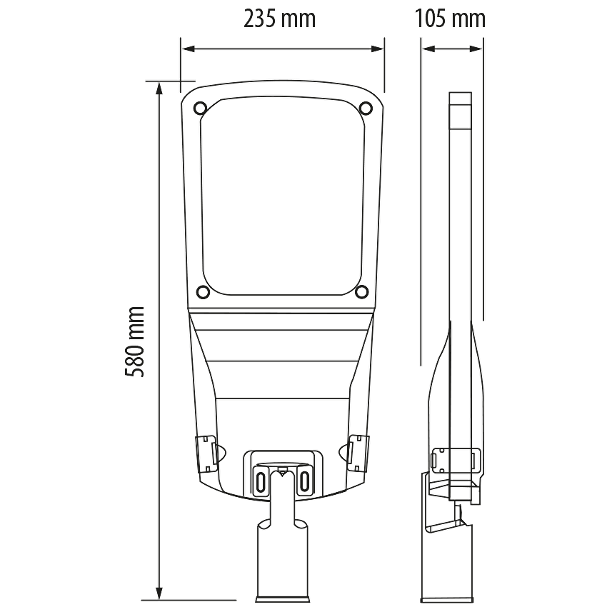 размери Лед тяло за улично осветление 60W, 4200K, 9000lm, IP66.