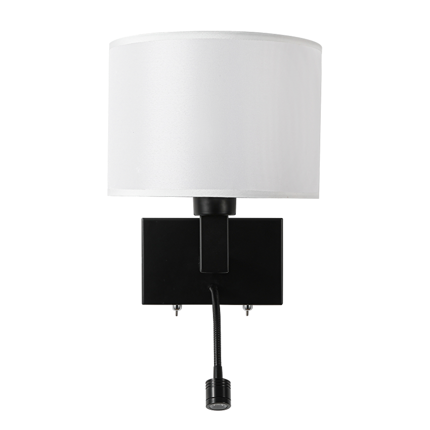 Аплик с абажур и вграден насочен LED осветител, Е27, макс 10W LED/1W, 3000K, IP20, черен